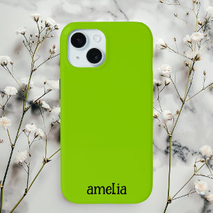 Trendy Bright Green Personalized iPhone 15 Case