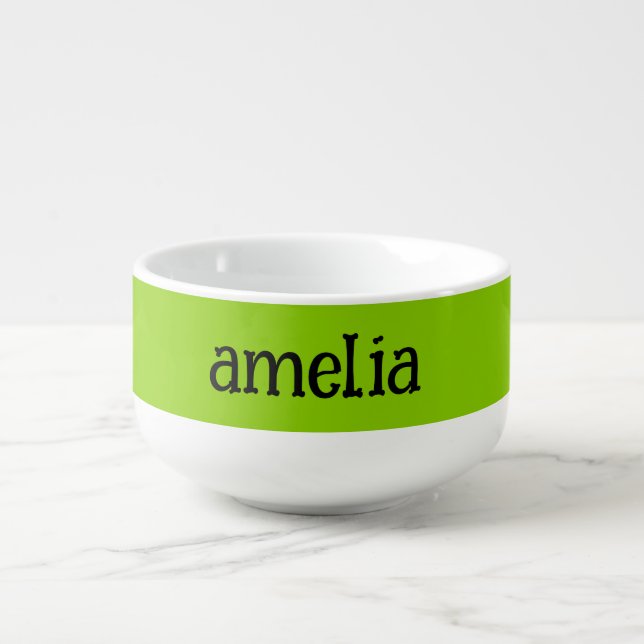 Trendy Bright Green Personalized Soup Mug (Front)