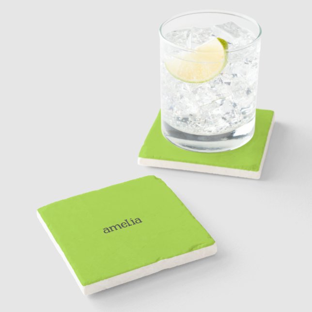 Trendy Bright Green Personalized Stone Coaster (Side)