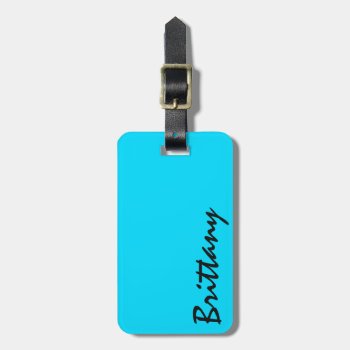Trendy Bright Neon Blue And Black Monogram Luggage Tag by SimpleMonograms at Zazzle