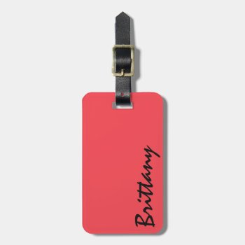 Trendy Bright Neon Coral Pink And Black Monogram Luggage Tag by SimpleMonograms at Zazzle