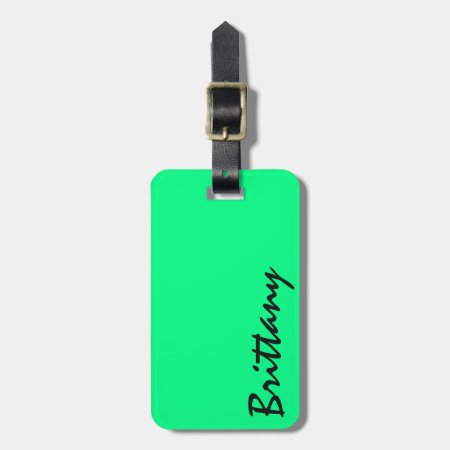 Trendy Bright Neon Green And Black Monogram Luggage Tag