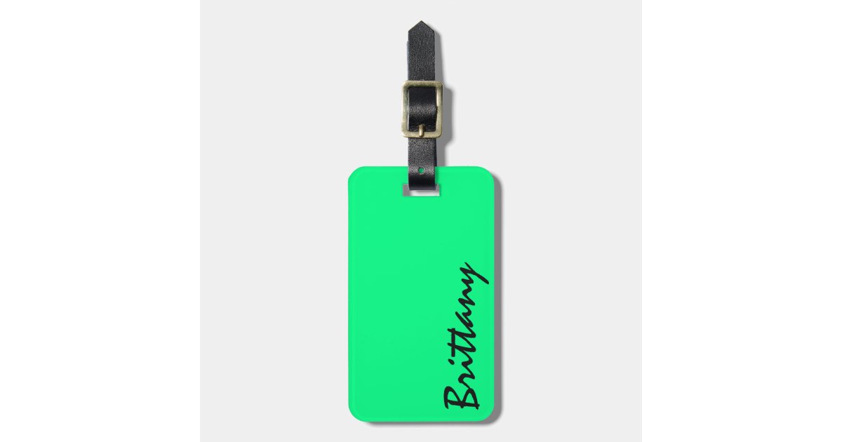 Trendy Bright Neon Green and Black Monogram Luggage Tag