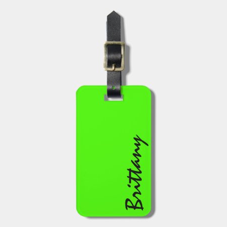 Trendy Bright Neon Lime Green And Black Monogram Luggage Tag
