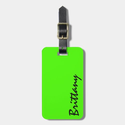 Trendy Bright Neon Lime Green and Black Monogram Luggage Tag