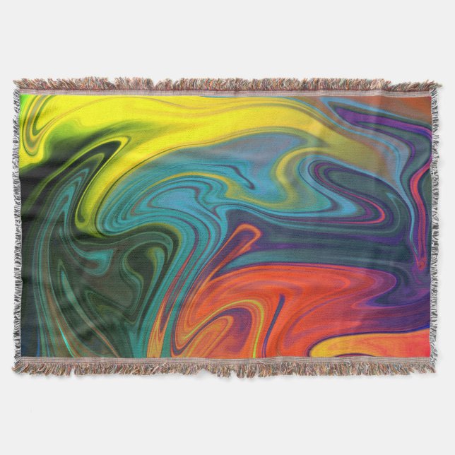 Trendy Bright Neon orange red blue green yellow Throw Blanket (Front)