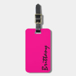 Trendy Bright Neon Pink And Black Monogram Luggage Tag at Zazzle