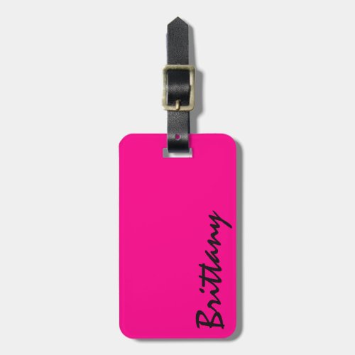 Trendy Bright Neon Pink and Black Monogram Luggage Tag