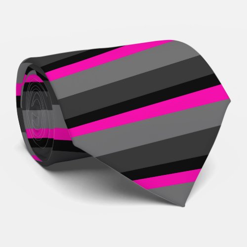 trendy bright neon pink black and gray striped tie