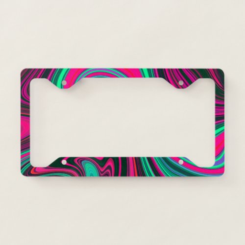 Trendy Bright Neon Pink Green Abstract Pattern License Plate Frame