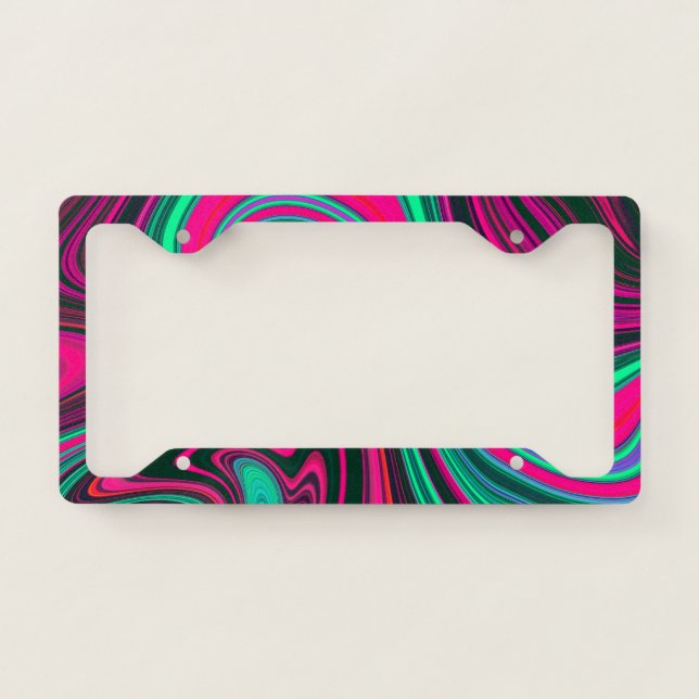 Trendy Bright Neon Pink Green Abstract Pattern License Plate Frame (Front)