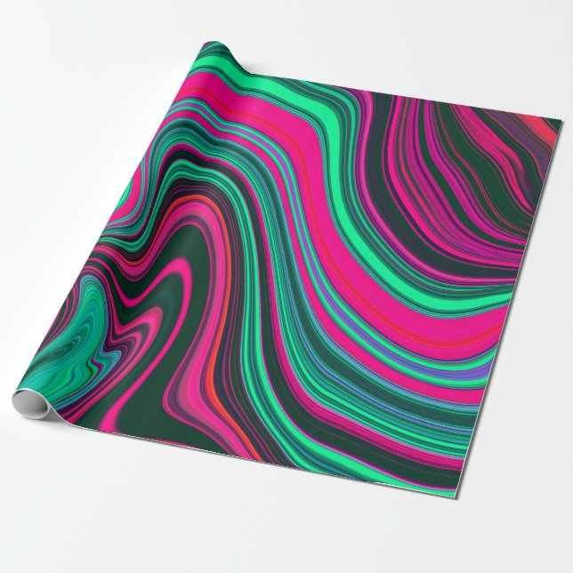 Trendy Bright Neon Pink Green Abstract Pattern Wrapping Paper (Unrolled)