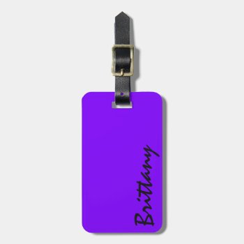 Trendy Bright Neon Purple And Black Monogram Luggage Tag by SimpleMonograms at Zazzle