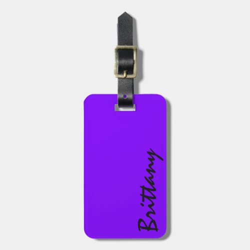 Trendy Bright Neon Purple and Black Monogram Luggage Tag