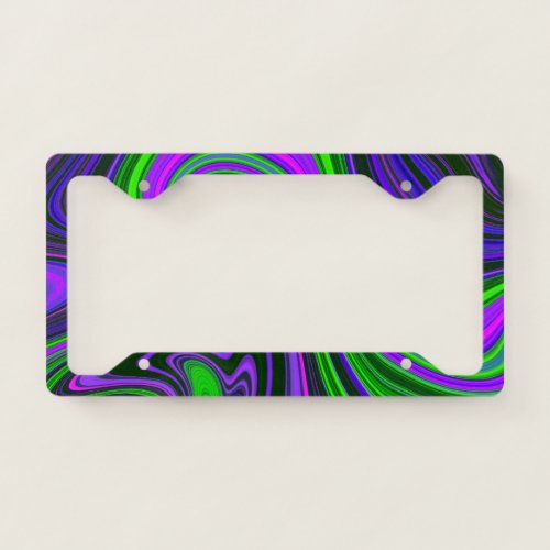 Trendy Bright Neon Purple Green Abstract Pattern License Plate Frame