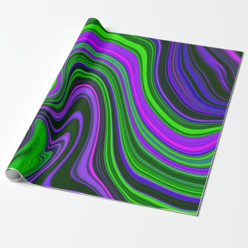 Trendy Bright Neon Purple Green Abstract Pattern Wrapping Paper