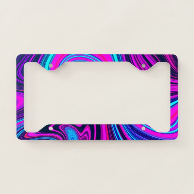 Trendy Bright Neon Purple Pink Abstract Pattern License Plate Frame (Front)