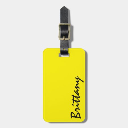 Trendy Bright Neon Yellow & Black Monogram Luggage Tag