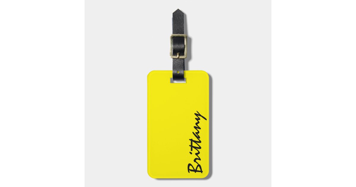 Trendy Bright Neon Yellow & Black Monogram Luggage Tag | Zazzle