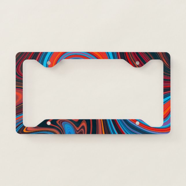 Trendy Bright Orange Blue Abstract Pattern License Plate Frame (Front)
