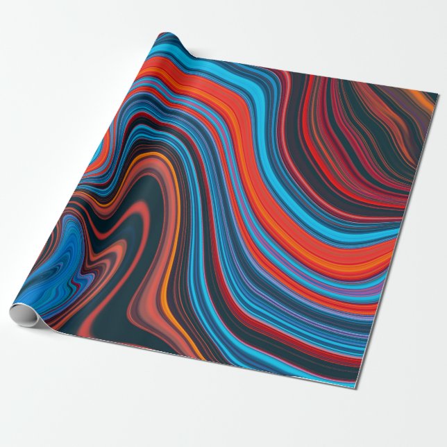 Trendy Bright Orange Blue Abstract Pattern Wrapping Paper (Unrolled)