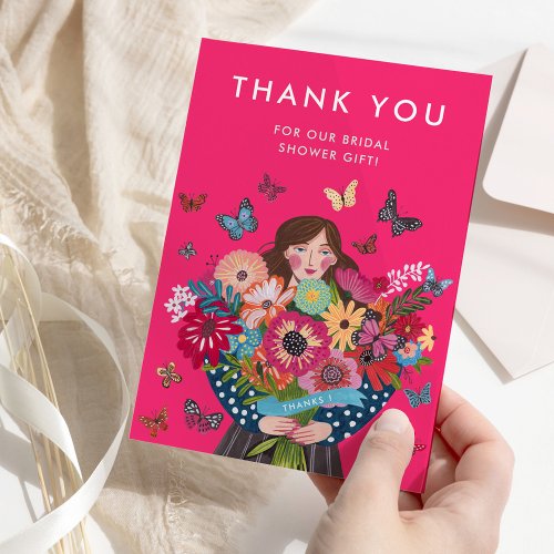 Trendy Bright Pink Bridal Shower  Thank You Card