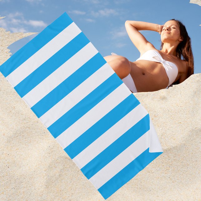 Trendy Bright Summer Cerulean Blue Stripes Beach Towel (Creator Uploaded)