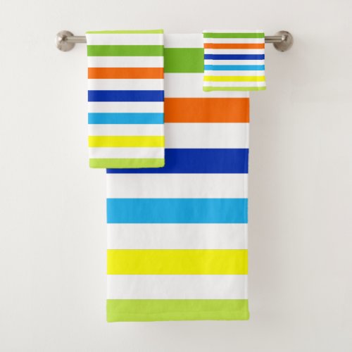 Trendy Bright Summer Colors Stripes Bath Towel Set