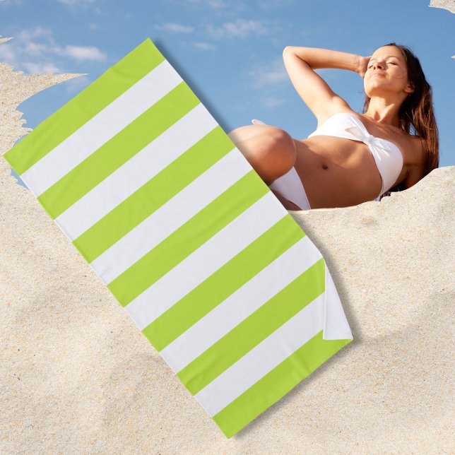 Trendy Bright Summer Lime Green Horizontal Stripes Beach Towel (Creator Uploaded)