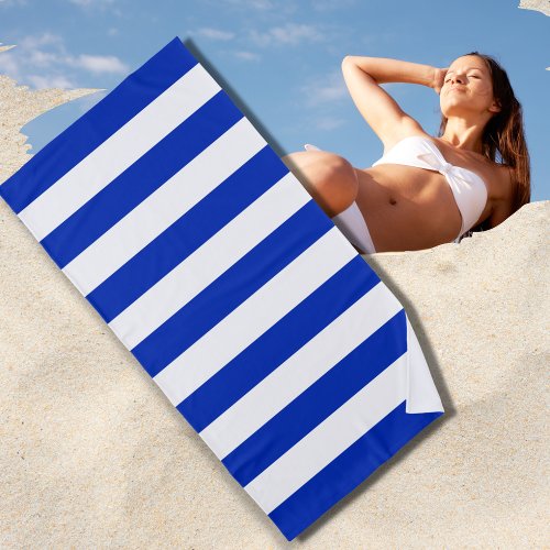 Trendy Bright Summer Primary Blue Stripes Beach Towel