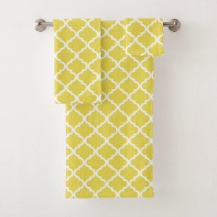 Trendy Bright Yellow Moraccan Quatrefoil Pattern Bath Towel Set