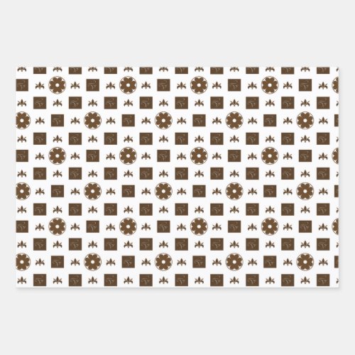 Trendy Brown and White Checkered Pattern Wrapping Paper Sheets