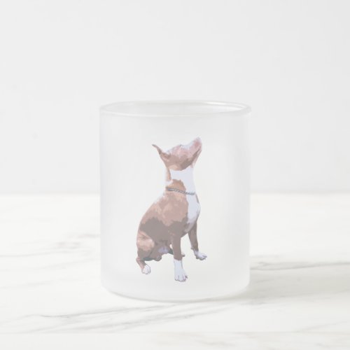 Trendy brown and white Pit Bull dog Frosted Glass Coffee Mug