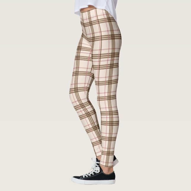 Trendy Brown Beige Plaid Tartan Checked  Leggings (Left)
