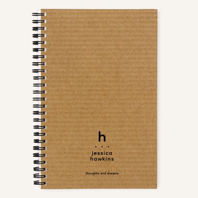 Trendy Brown Cardboard Modern Rounded Monogram Notebook (Front)