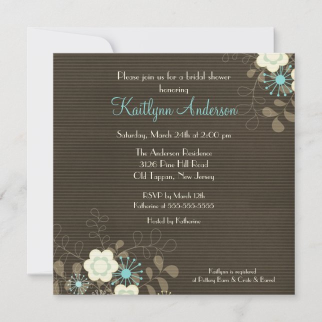 Trendy Brown Floral Bridal Shower Invitation (Front)