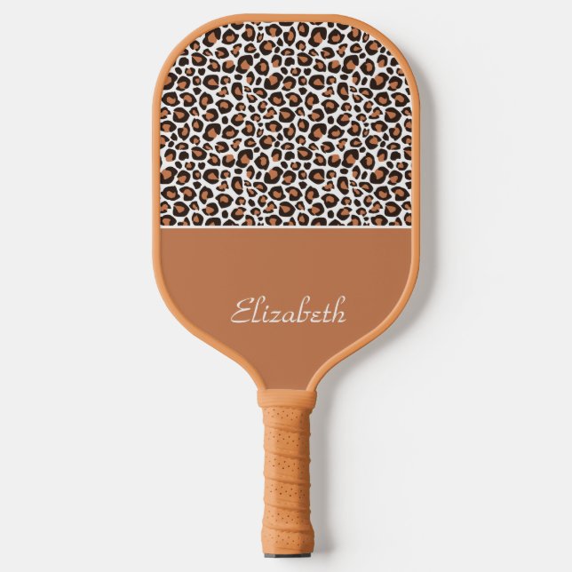 Trendy Brown Leopard Print with Stylish Name Carbon Fiber Pickleball Paddle (Front)