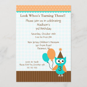 Trendy Brown Party Owl Birthday Invitation