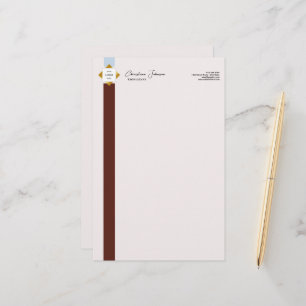 Trendy Brown Stripes Gold Logo Stationery