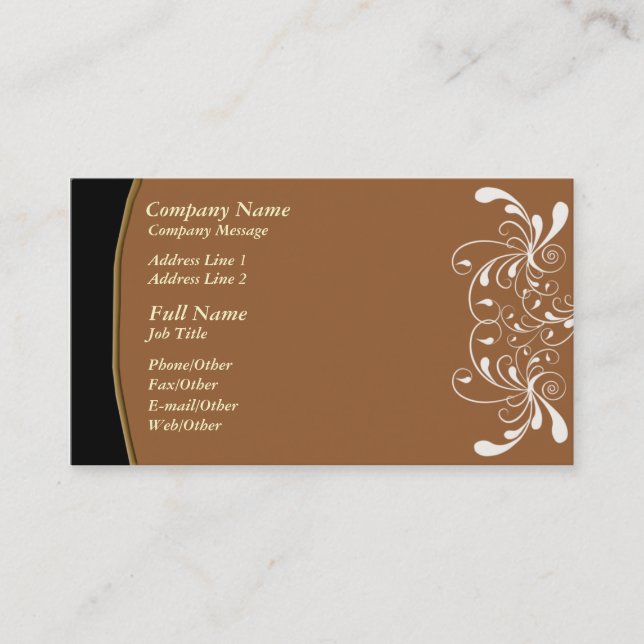 Trendy Brown w/ White Swirl Business Card Template (Front)
