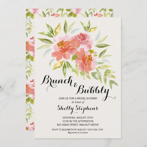 Trendy Brunch and Bubbly Floral Shower Invitation