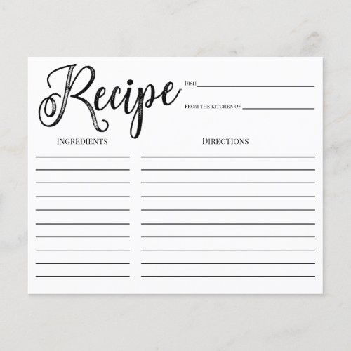 Trendy Brush Calligraphy Bridal Shower Recipe Card