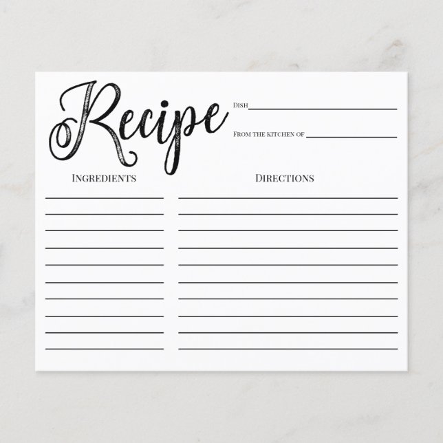 Trendy Brush Calligraphy Bridal Shower Recipe Card (Front)