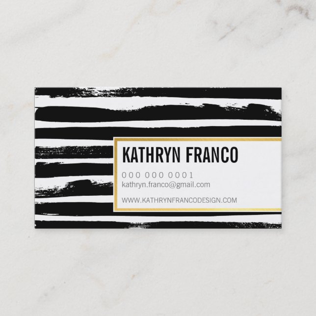 TRENDY BRUSH STROKE bold cute painted black gold Business Card (Front)