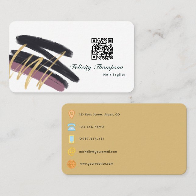 Trendy Brush Strokes Collage QR Code Business Card (Front/Back)