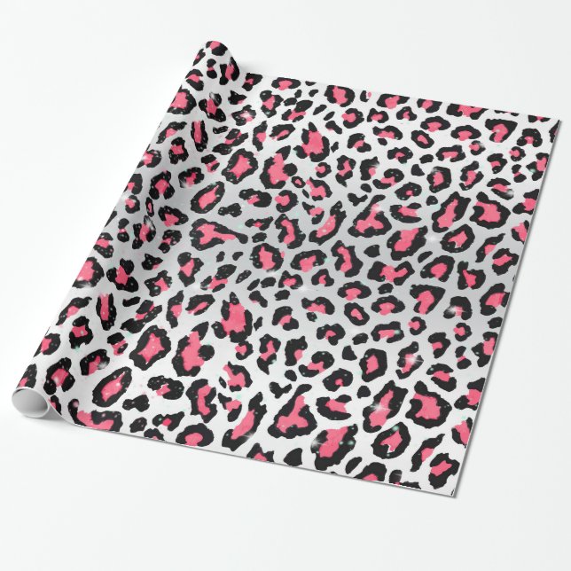 trendy bubble gum pink leopard animal print wrapping paper (Unrolled)