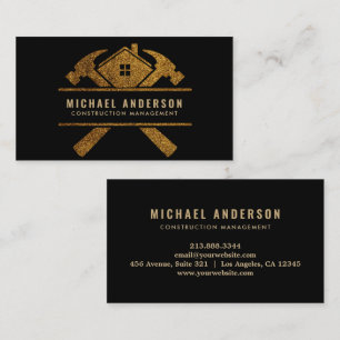 Trendy Building Construction Service Black & Gold Business Card