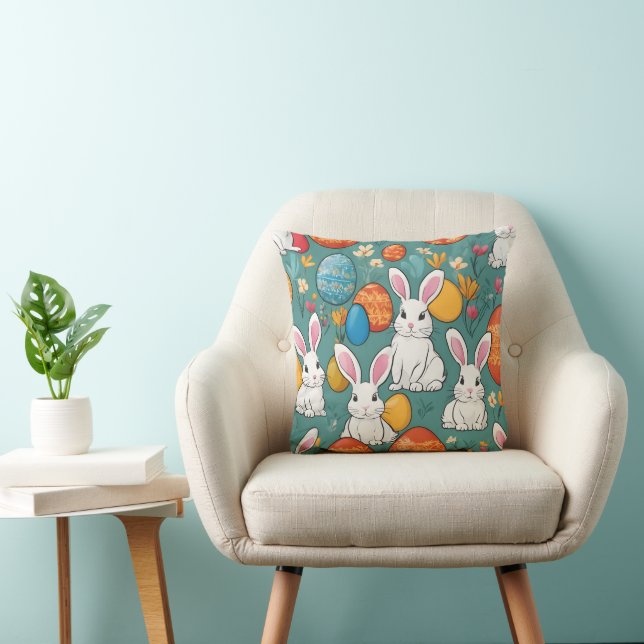 Trendy Bunny Easter Collection Throw Pillow (Chair)