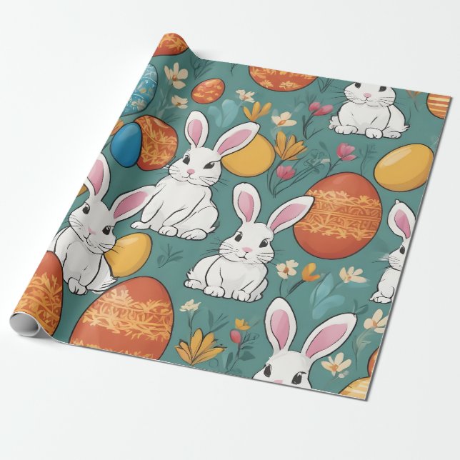 Trendy Bunny Easter Collection Wrapping Paper (Unrolled)