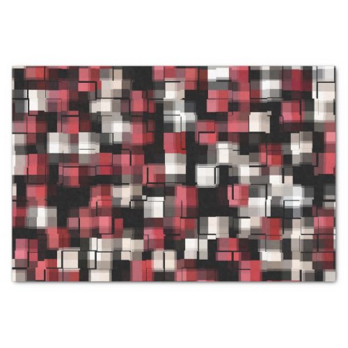 Trendy Burgundy Black White Abstract Plaid Tissue Paper